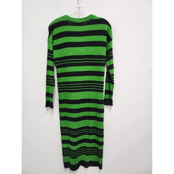 ASOS Womens Sweater Dress Size 4 Black Green Striped Long Sleeve Midi Preppy - Picture 9 of 10